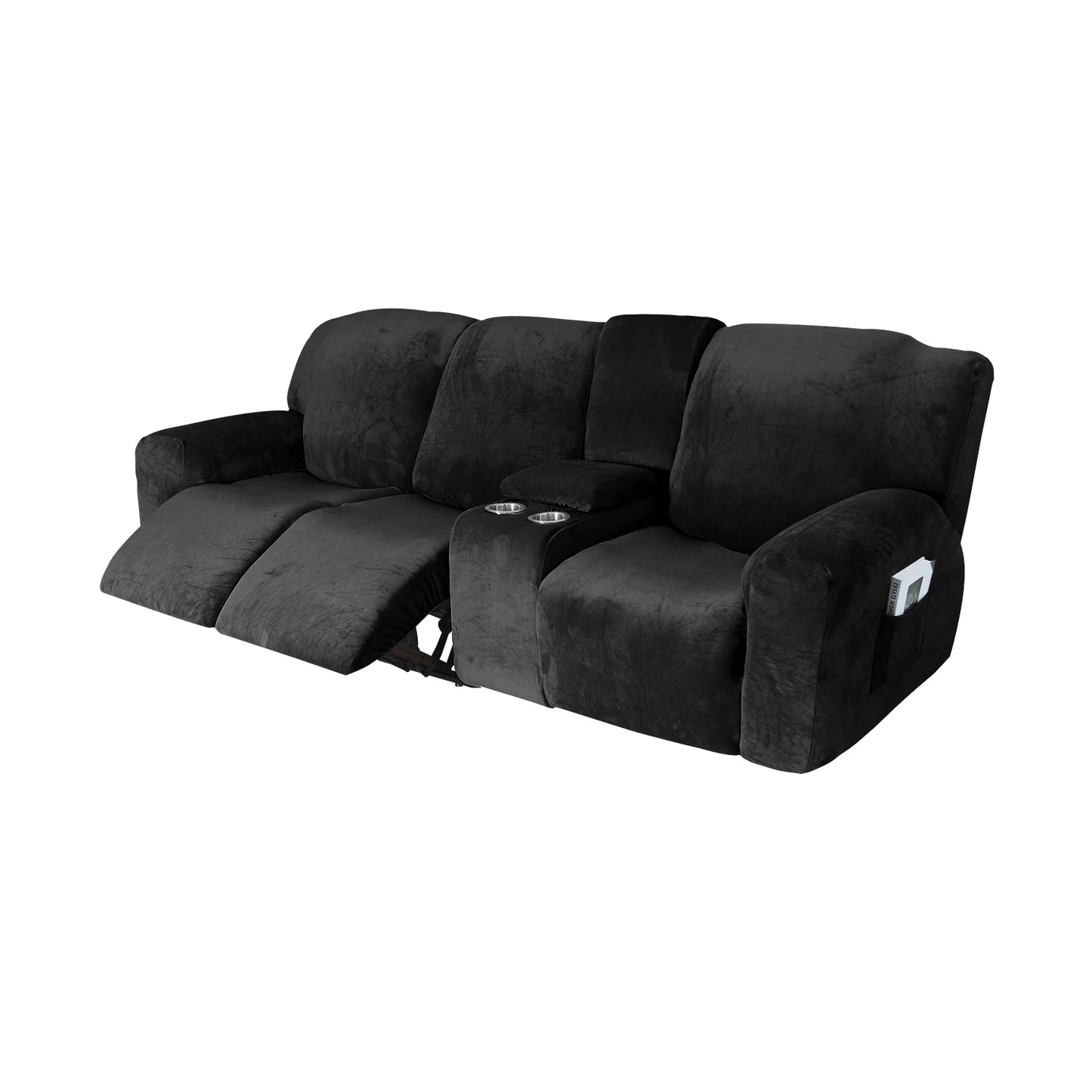 Velvet Recliner Sofa Slipcover with Cup Holders