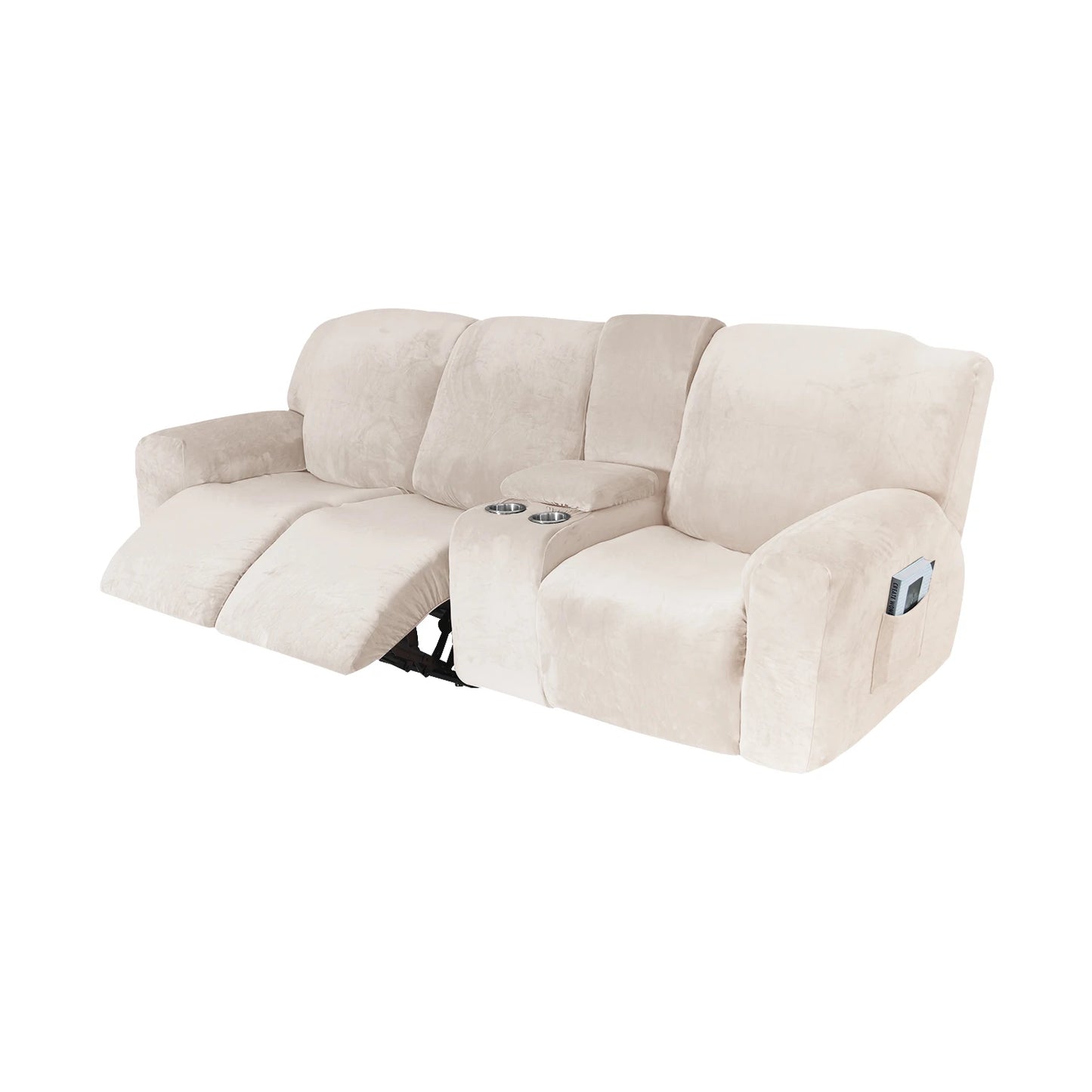 Velvet Recliner Sofa Slipcover with Cup Holders