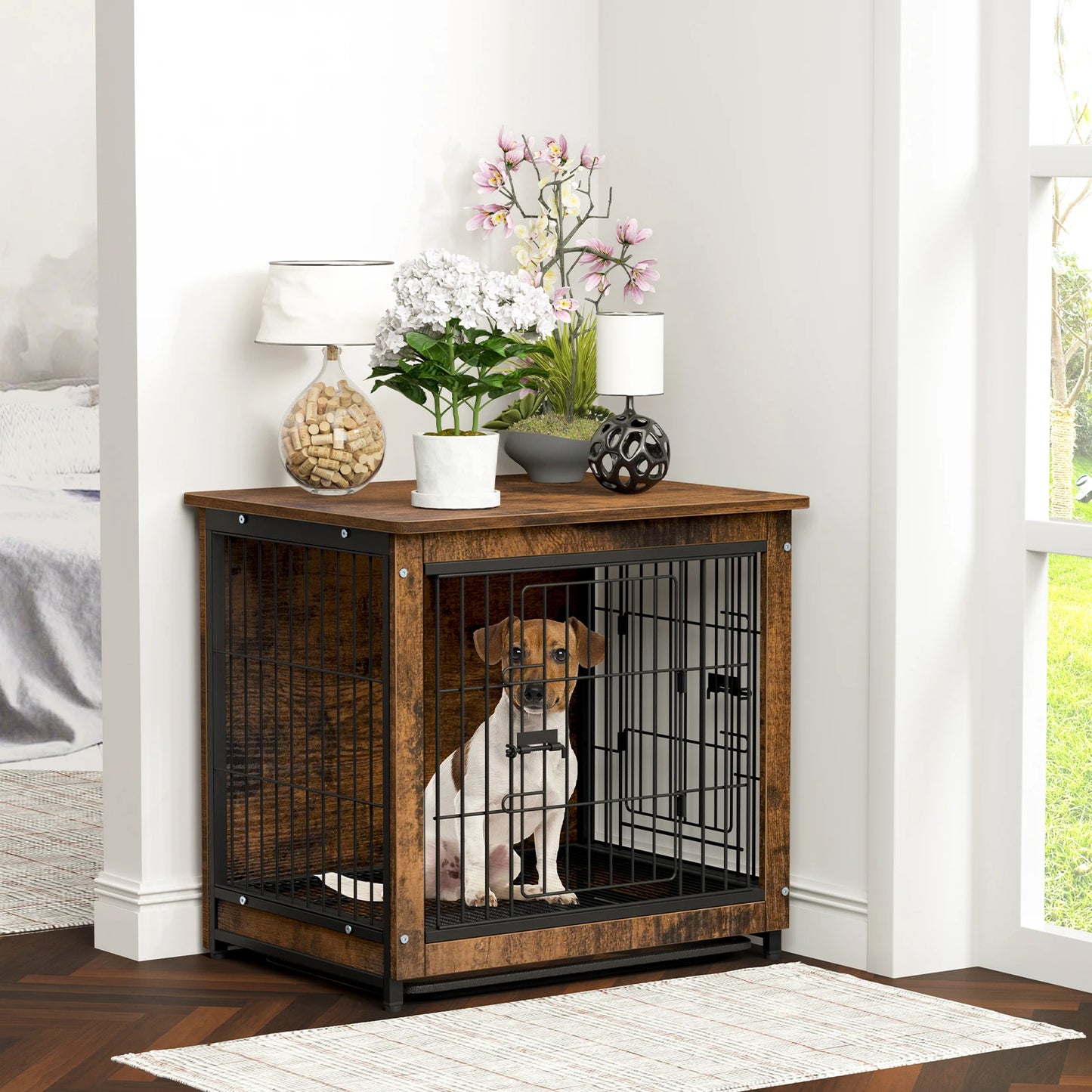 Vintage Dog Cage End Table Indoor Wooden Kennel Pet Crate