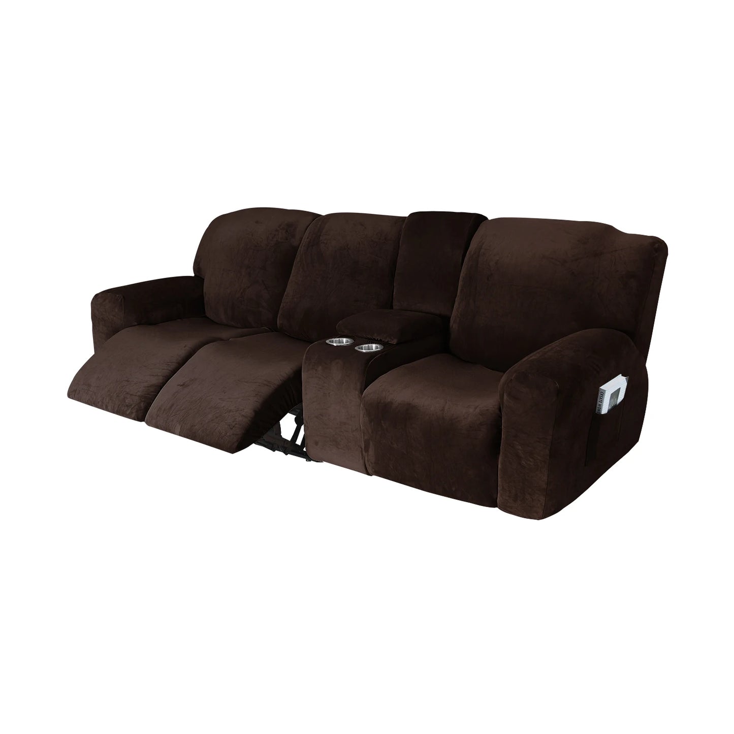 Velvet Recliner Sofa Slipcover with Cup Holders