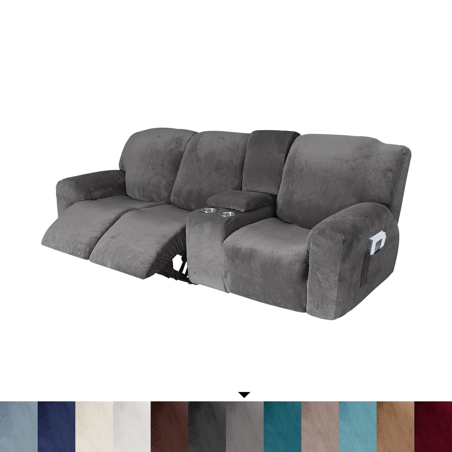 Velvet Recliner Sofa Slipcover with Cup Holders