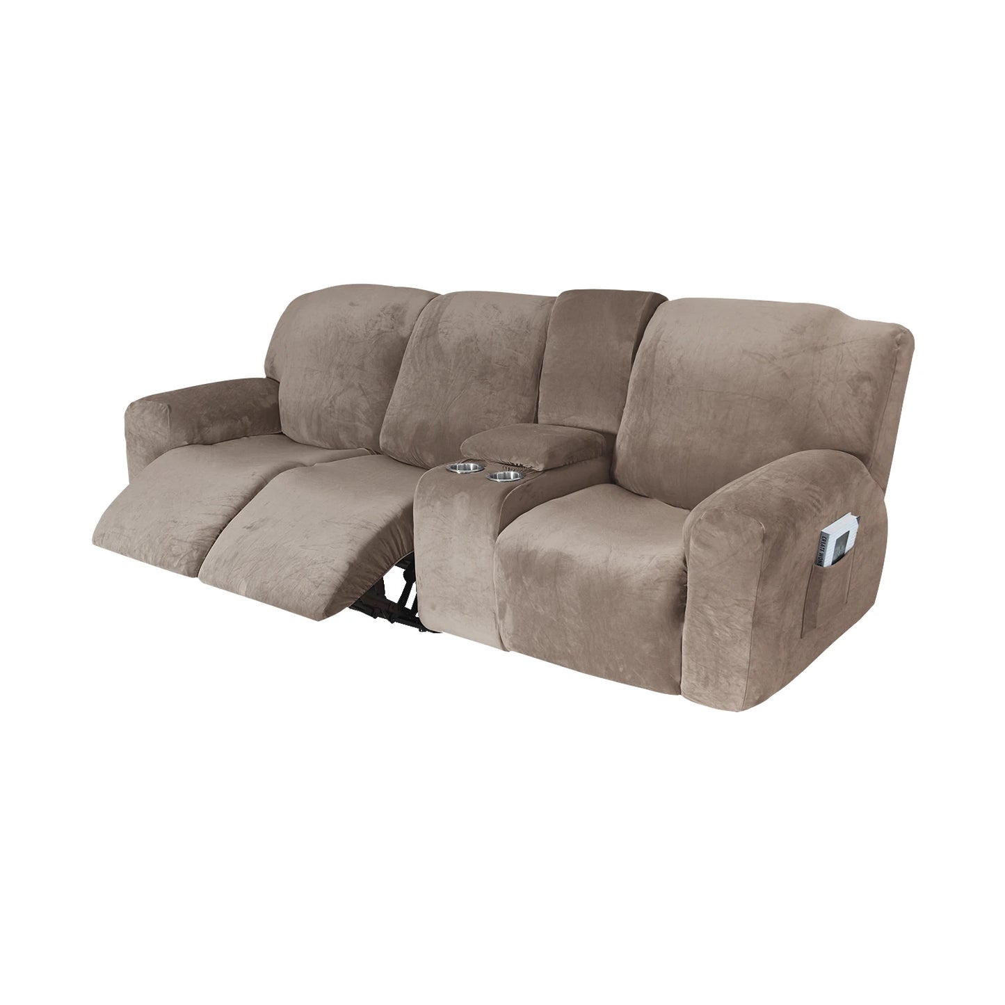 Velvet Recliner Sofa Slipcover with Cup Holders