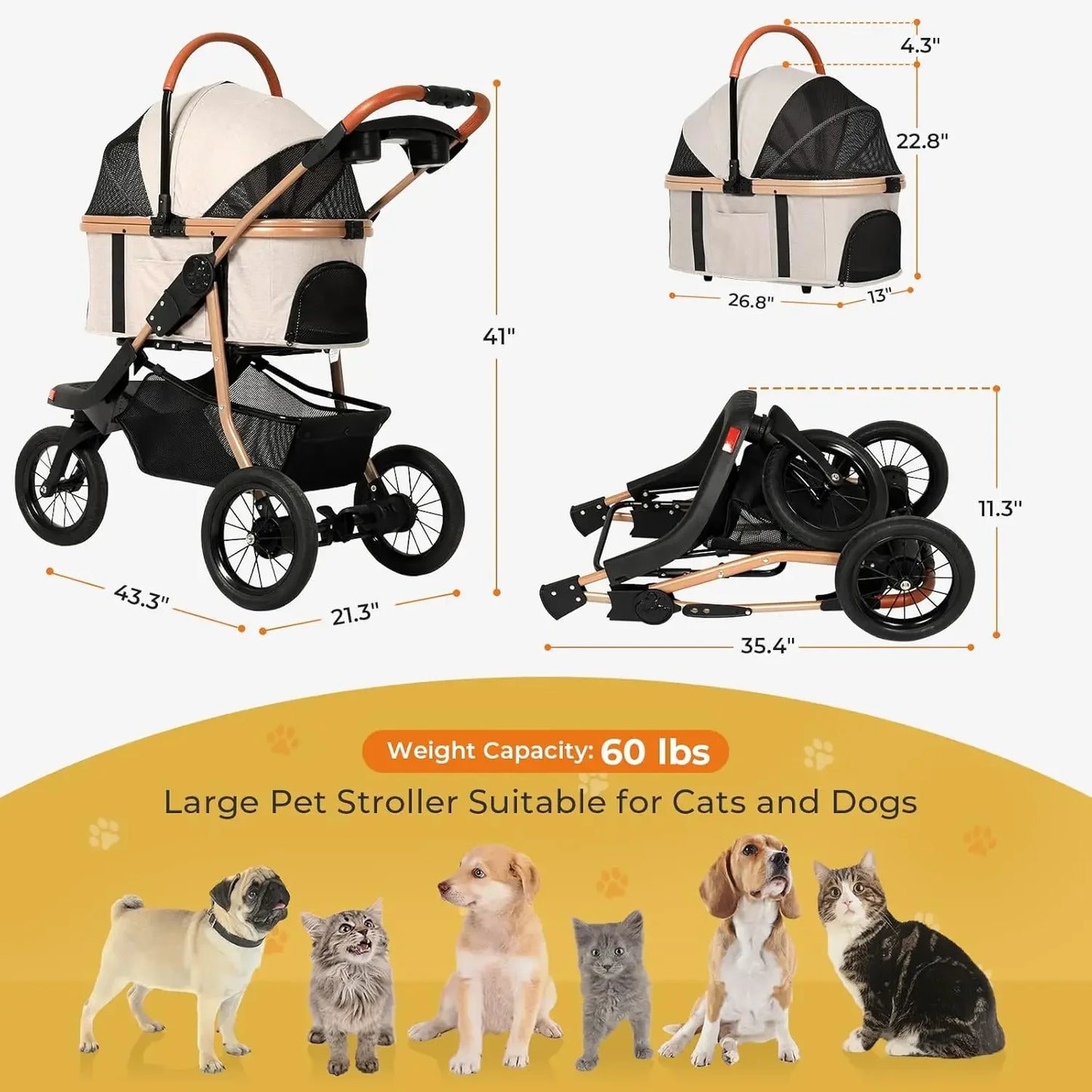 Pet Stroller, Premium Large Dog Stroller for Cats/Dogs