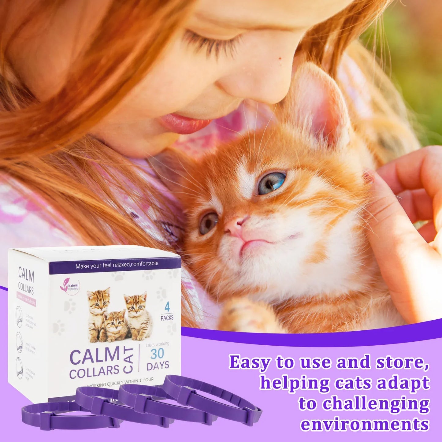 4pcs Calming Collar Trimmable Waterproof Cat Calm Collar Cat Pheromone Collar With 30 Days Anti Anxiety Relief Stress Effect