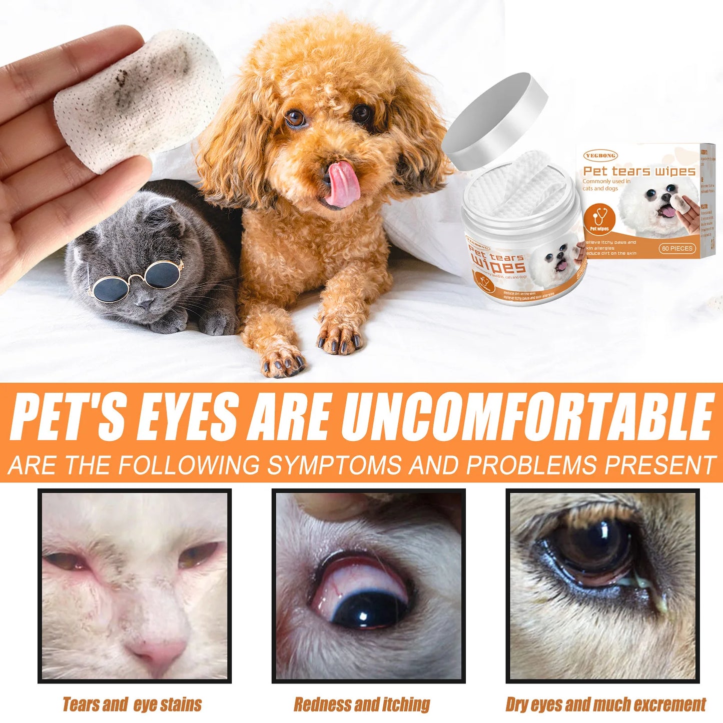 Pet Eye Wet Wipes, Tear Stain Dirt Removal