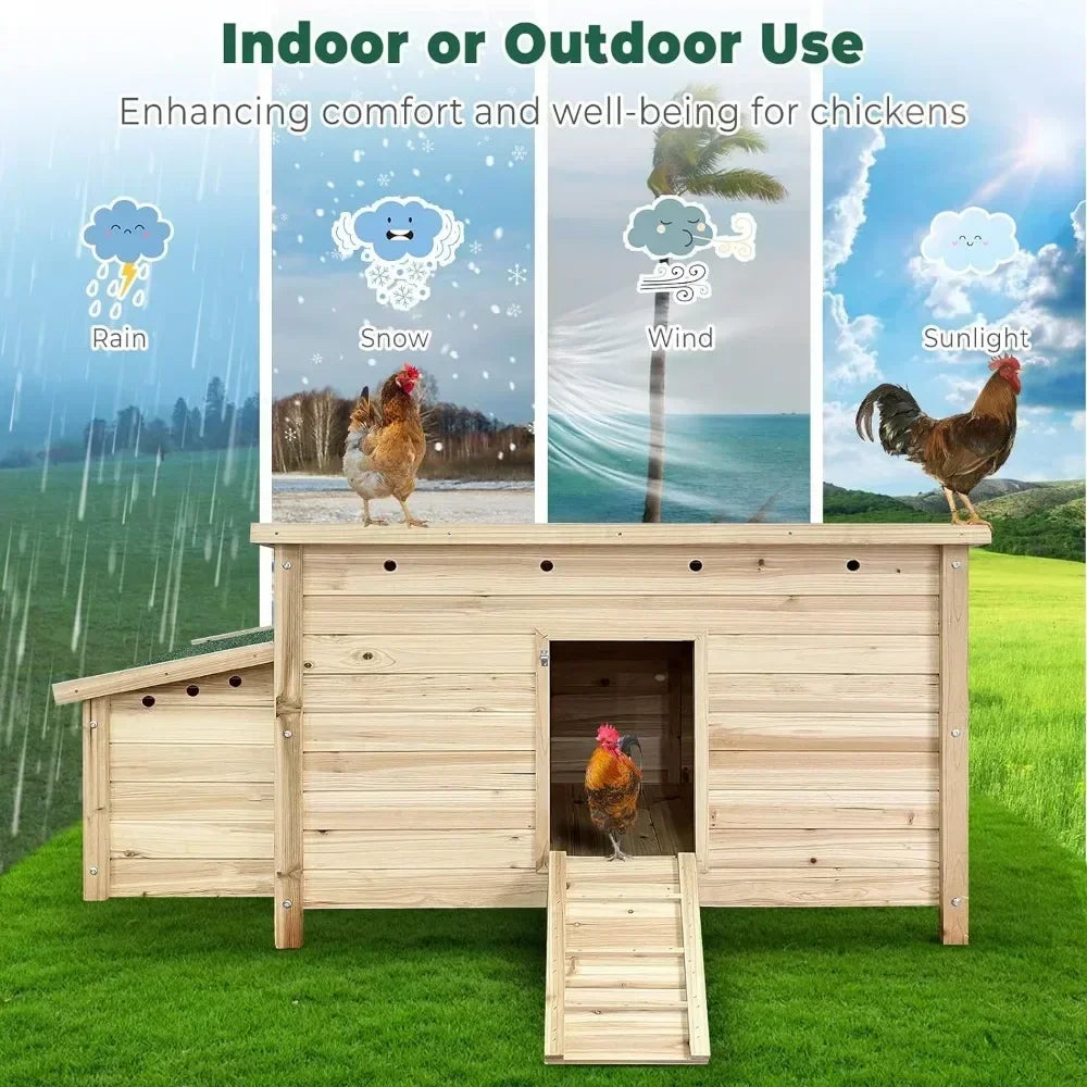 57.6'' Wooden Chicken Coop Hen House with 2 Nesting Box, Poultry Cage Rabbit Hutch for Outdoor Backyard