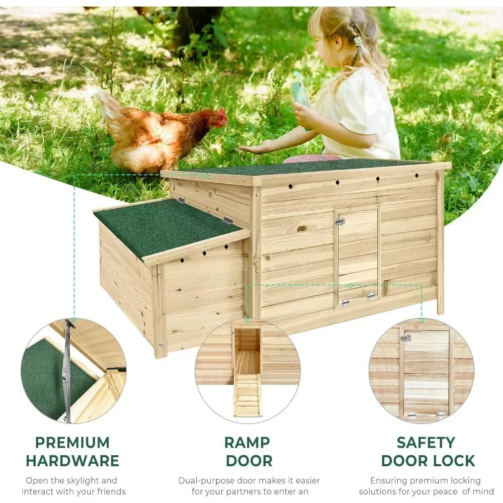 57.6'' Wooden Chicken Coop Hen House with 2 Nesting Box, Poultry Cage Rabbit Hutch for Outdoor Backyard