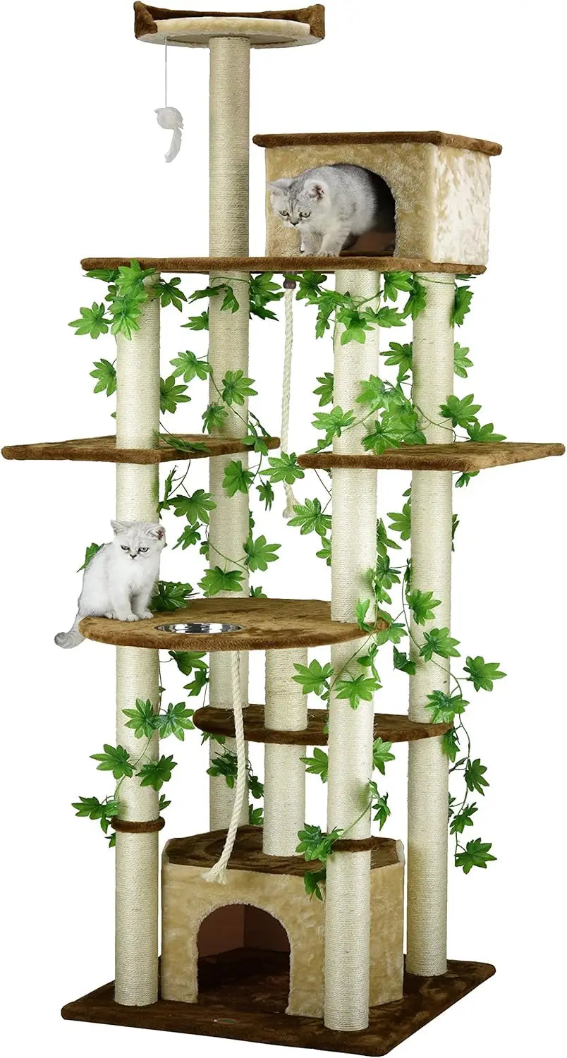 Multilevel Cat Tree Tower with Multiple Scratch Posts