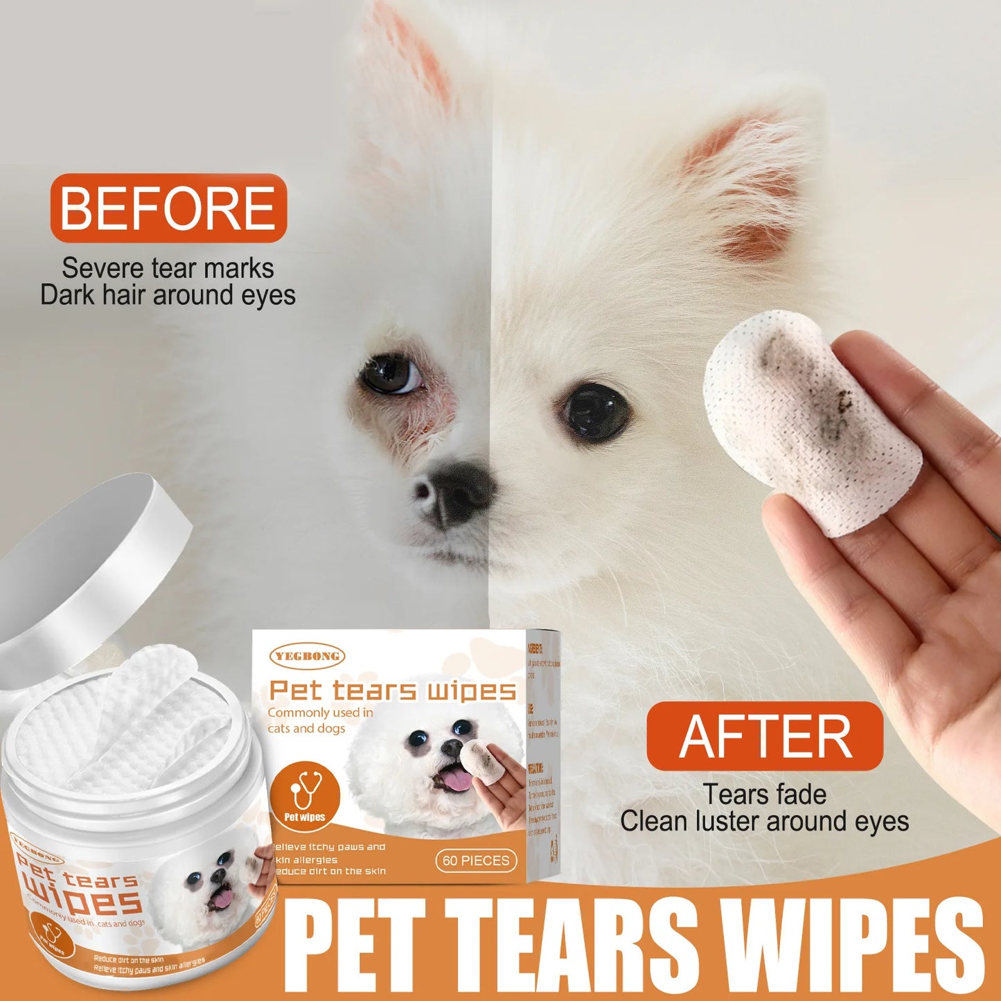 Pet Eye Wet Wipes, Tear Stain Dirt Removal