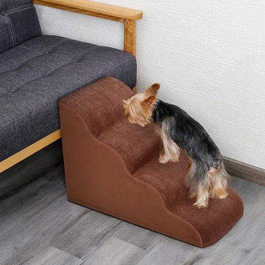 4 Steps Dog Ramp/Stairs for Beds and Couches Foam ,Washable Cover