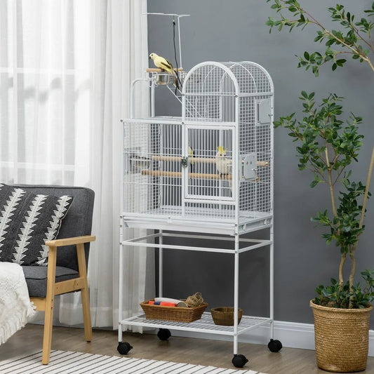 55" Large Parrot Cage with Toy Hooks Above Top Bird Perch, Tray, Bird Cage for Cockatiels