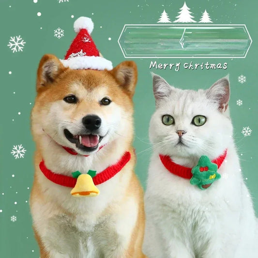 Santa Claus Pattern Pet Bow Bell Collar for Dog Cats