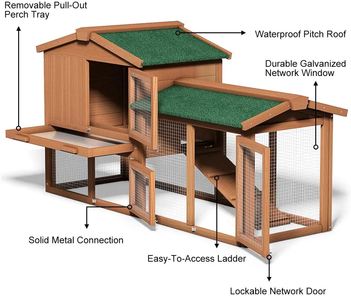 Large Chicken Coop, Wooden Hen House, Rabbit Ramp