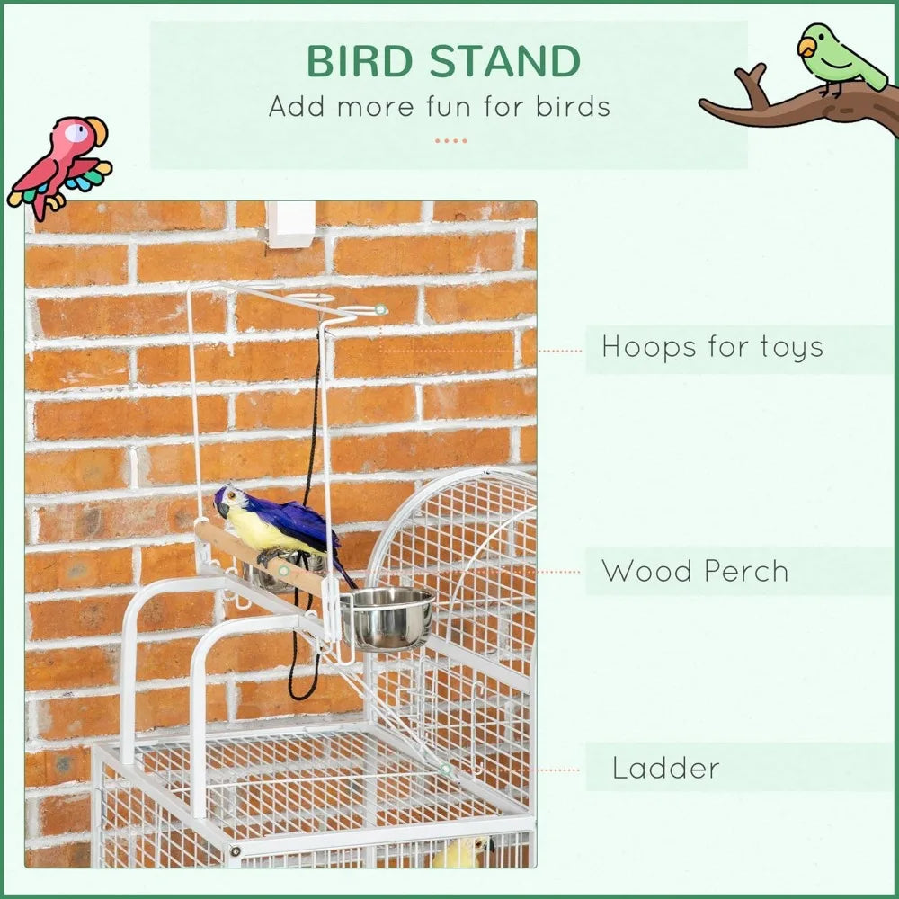 55" Large Parrot Cage with Toy Hooks Above Top Bird Perch, Tray, Bird Cage for Cockatiels