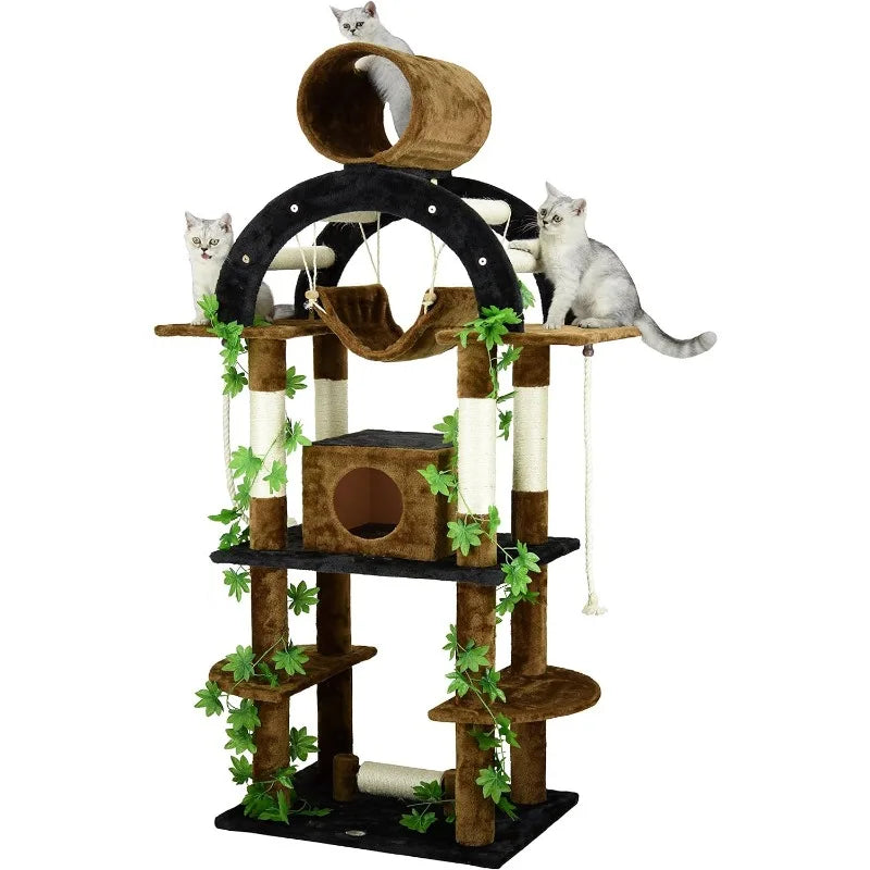 Multilevel Cat Tree Tower with Multiple Scratch Posts