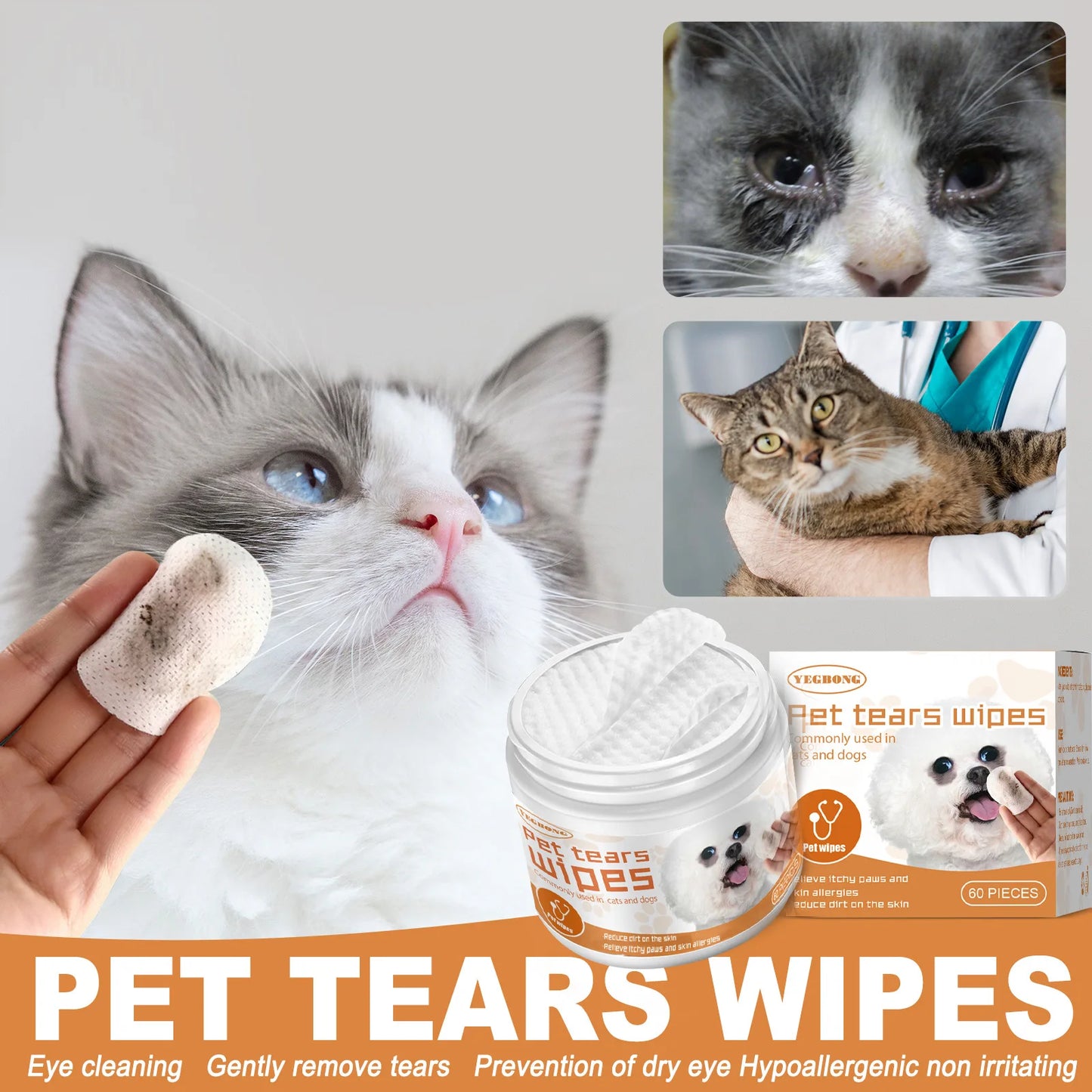 Pet Eye Wet Wipes, Tear Stain Dirt Removal