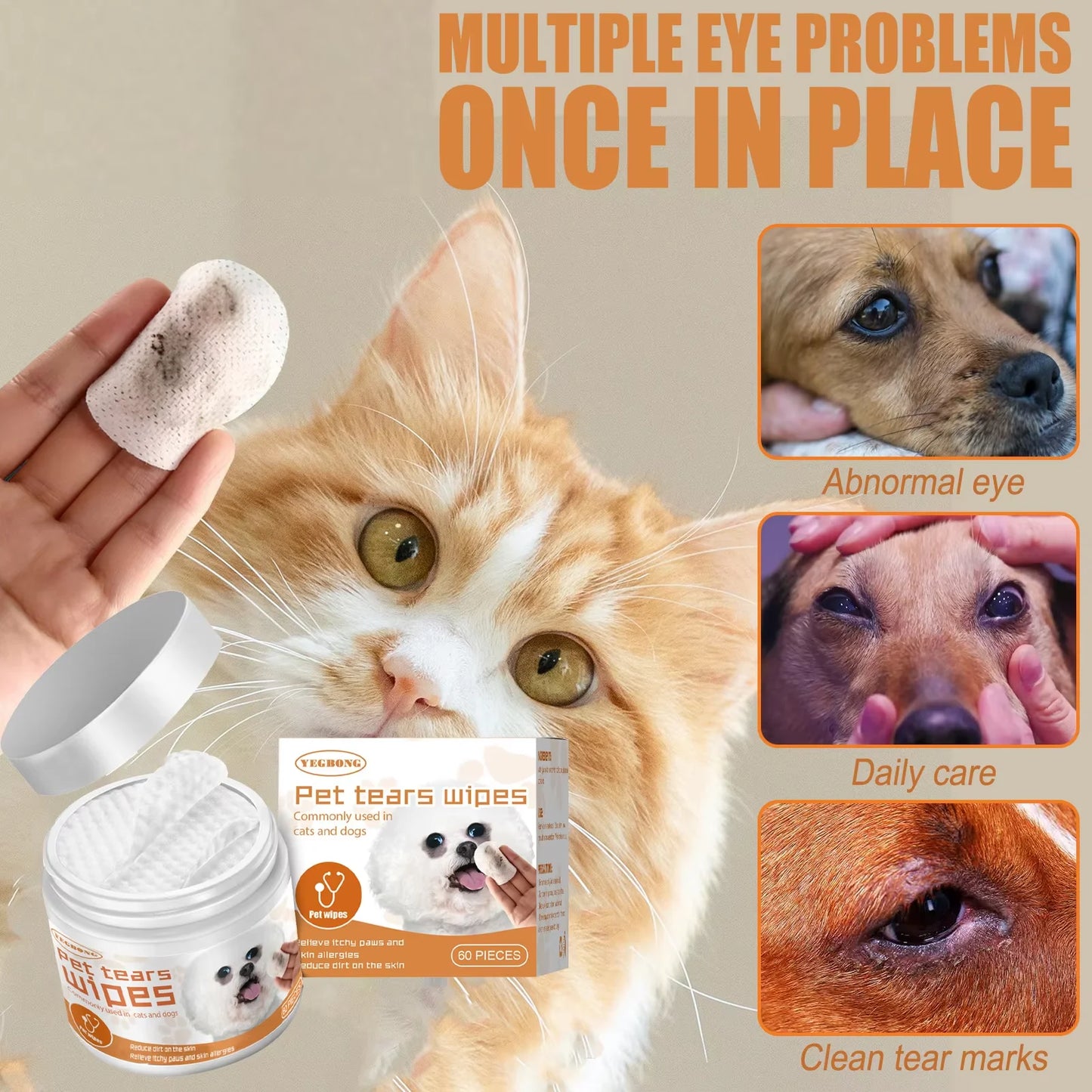 Pet Eye Wet Wipes, Tear Stain Dirt Removal