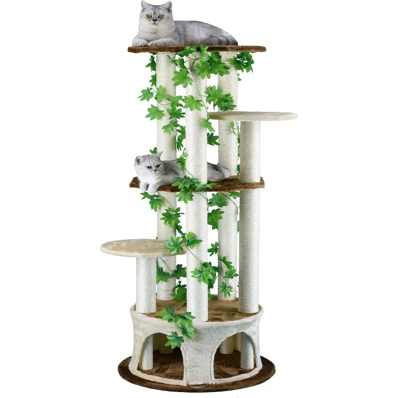 Multilevel Cat Tree Tower with Multiple Scratch Posts