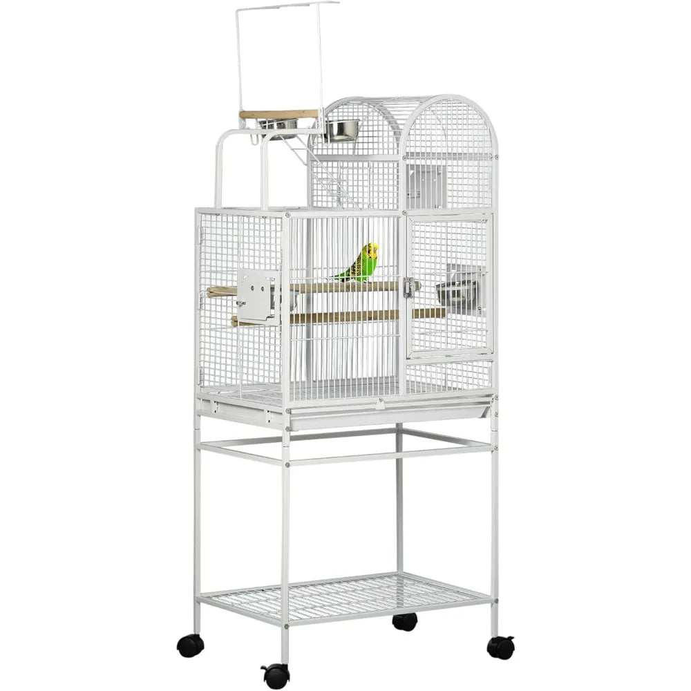 55" Large Parrot Cage with Toy Hooks Above Top Bird Perch, Tray, Bird Cage for Cockatiels