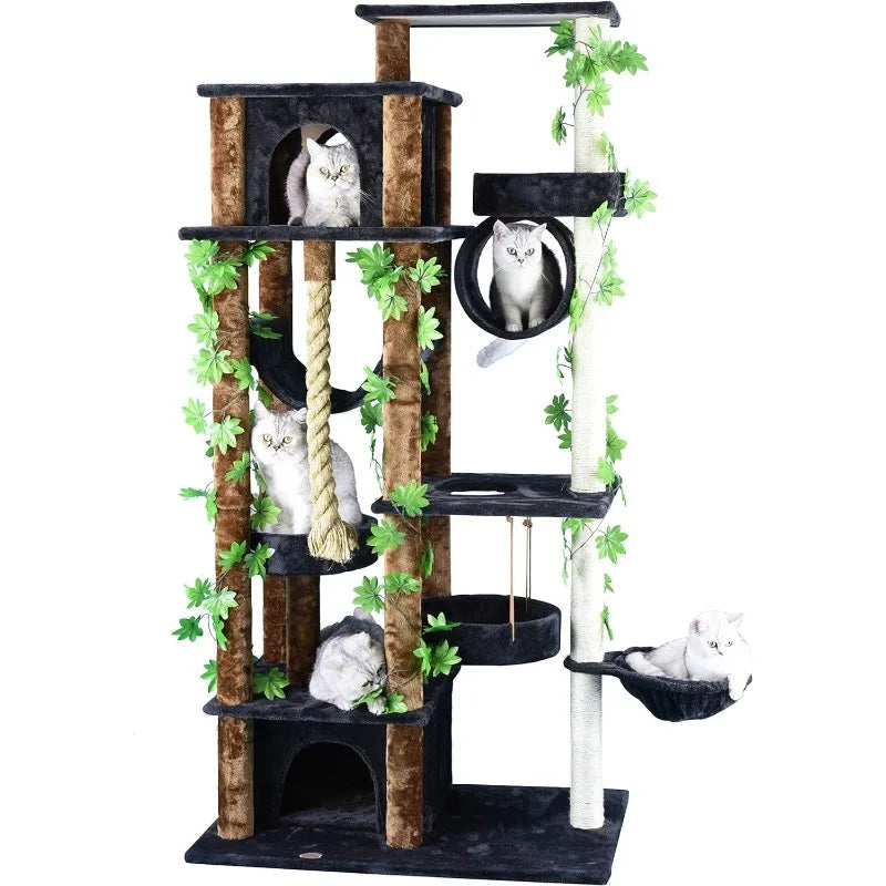 Multilevel Cat Tree Tower with Multiple Scratch Posts