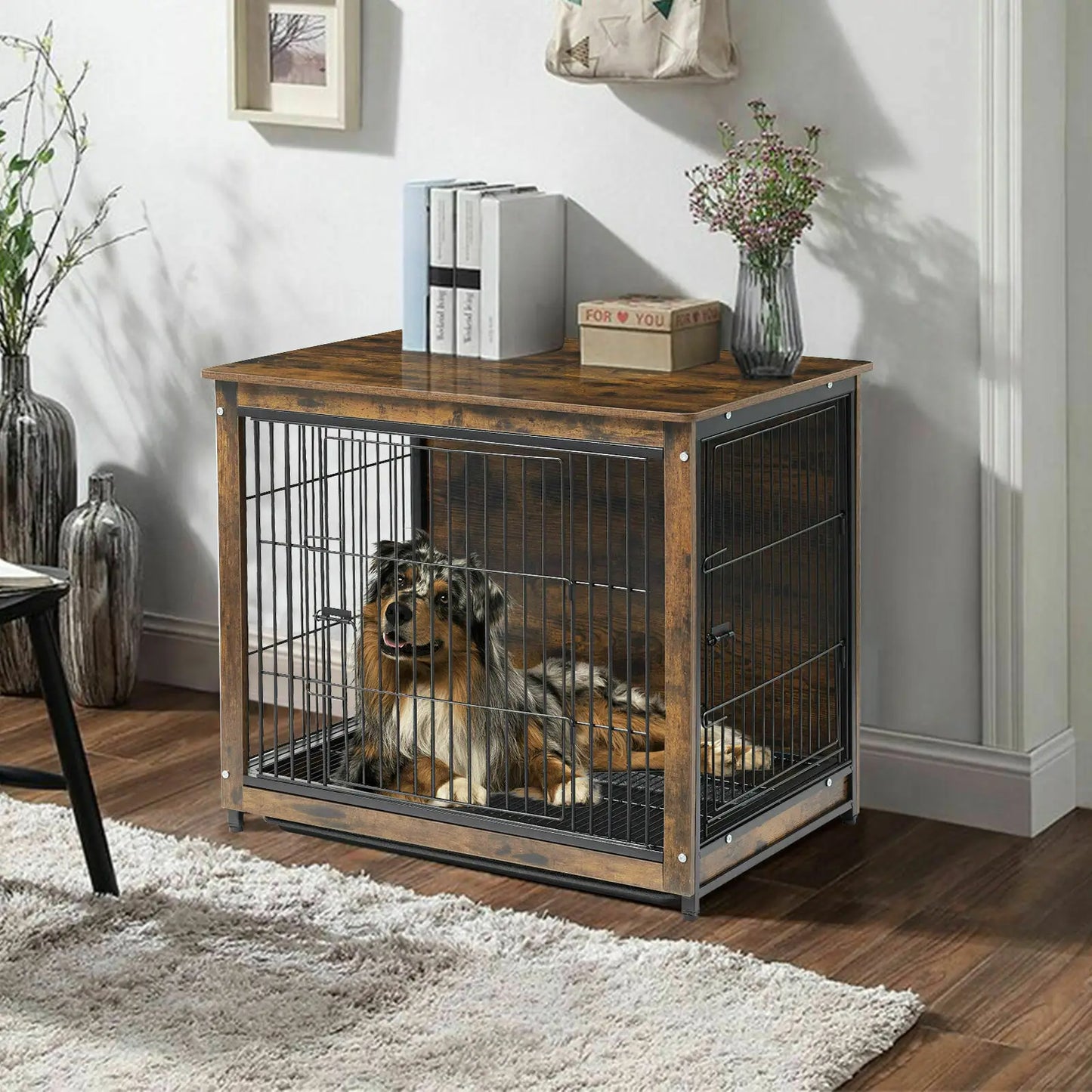 Vintage Dog Cage End Table Indoor Wooden Kennel Pet Crate