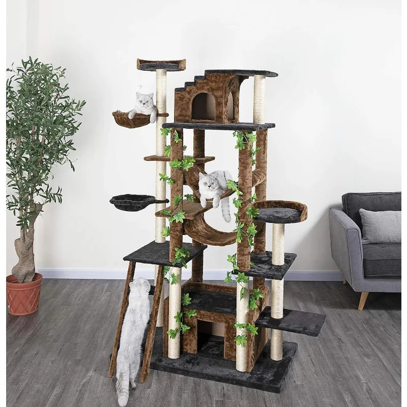 Multilevel Cat Tree Tower with Multiple Scratch Posts