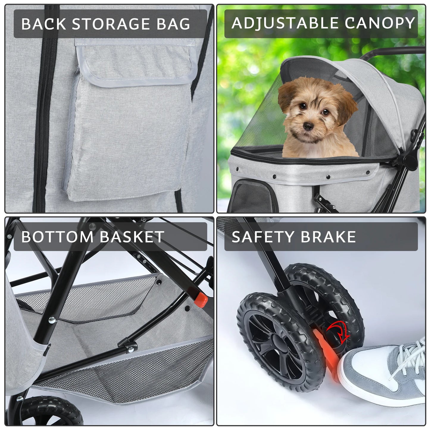 Foldable Cat Dog Stroller with Storage Basket