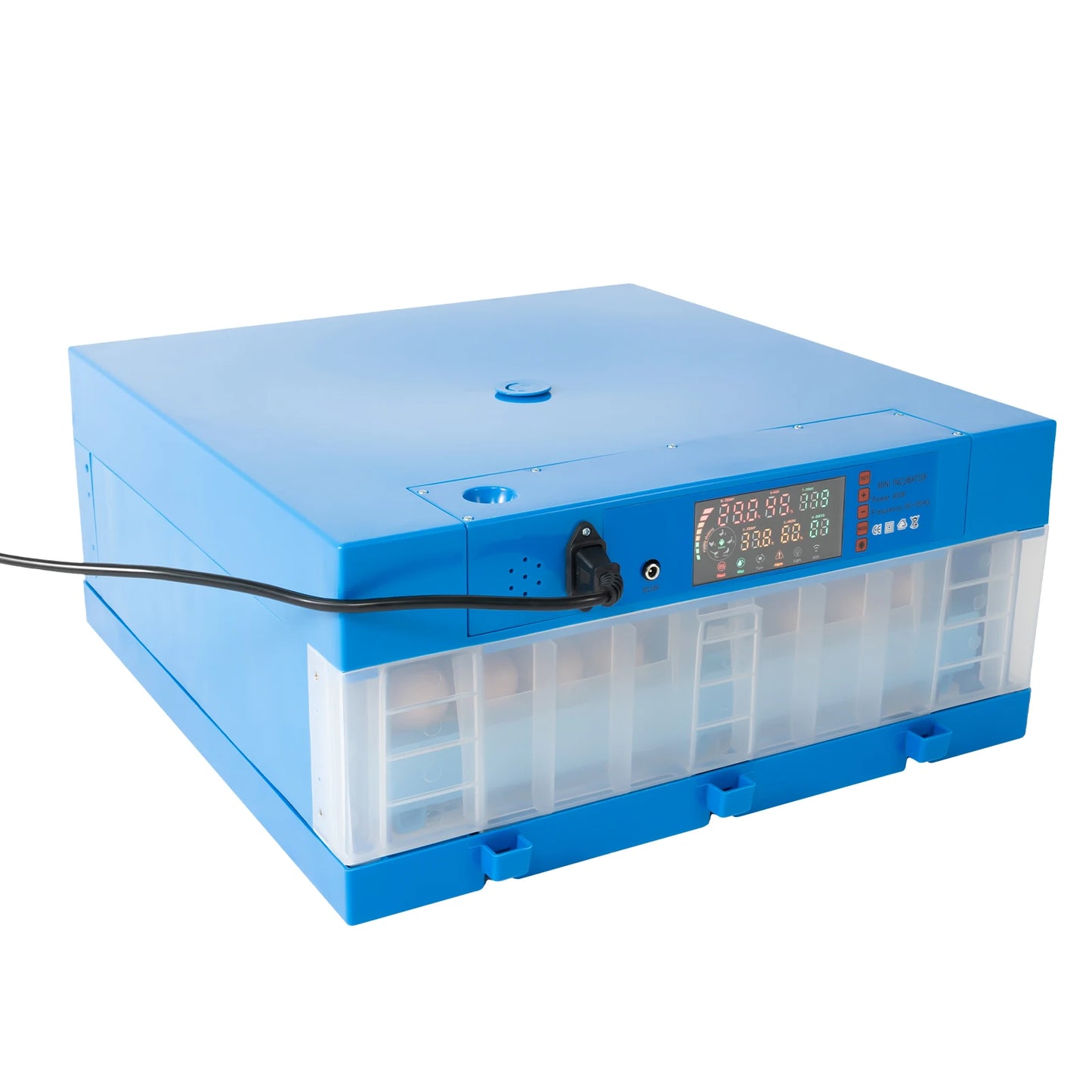 AC110V/DC12V Blue 80W 64 Eggs Incubator Automatic Digital Chicken Egg Hatcher Temperature Control