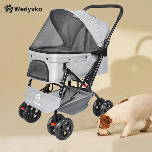 Foldable Cat Dog Stroller with Storage Basket