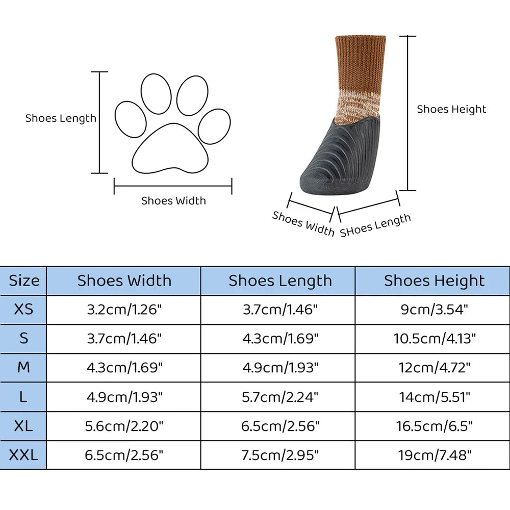 4PCS Dog Waterproof Shoes, Snows Boots, Puppy Sock Shoe