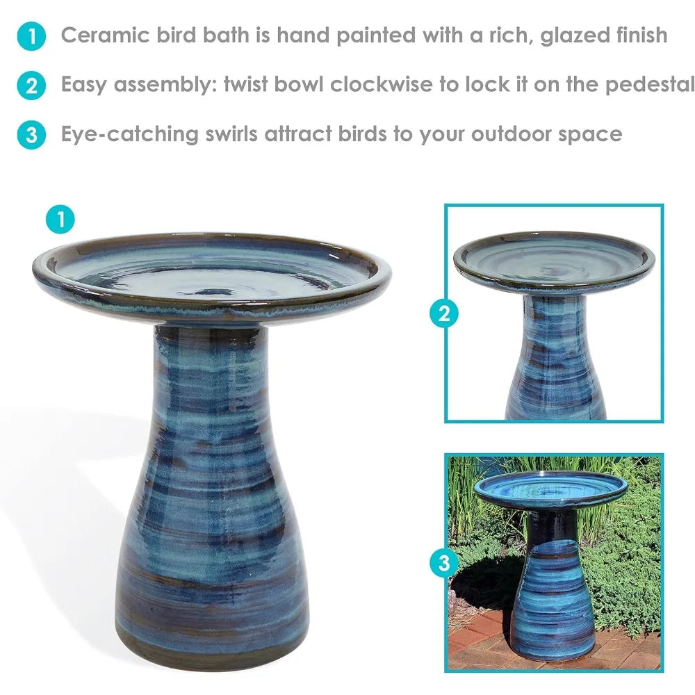 21-Inch H Ceramic Bird Bath for Outside