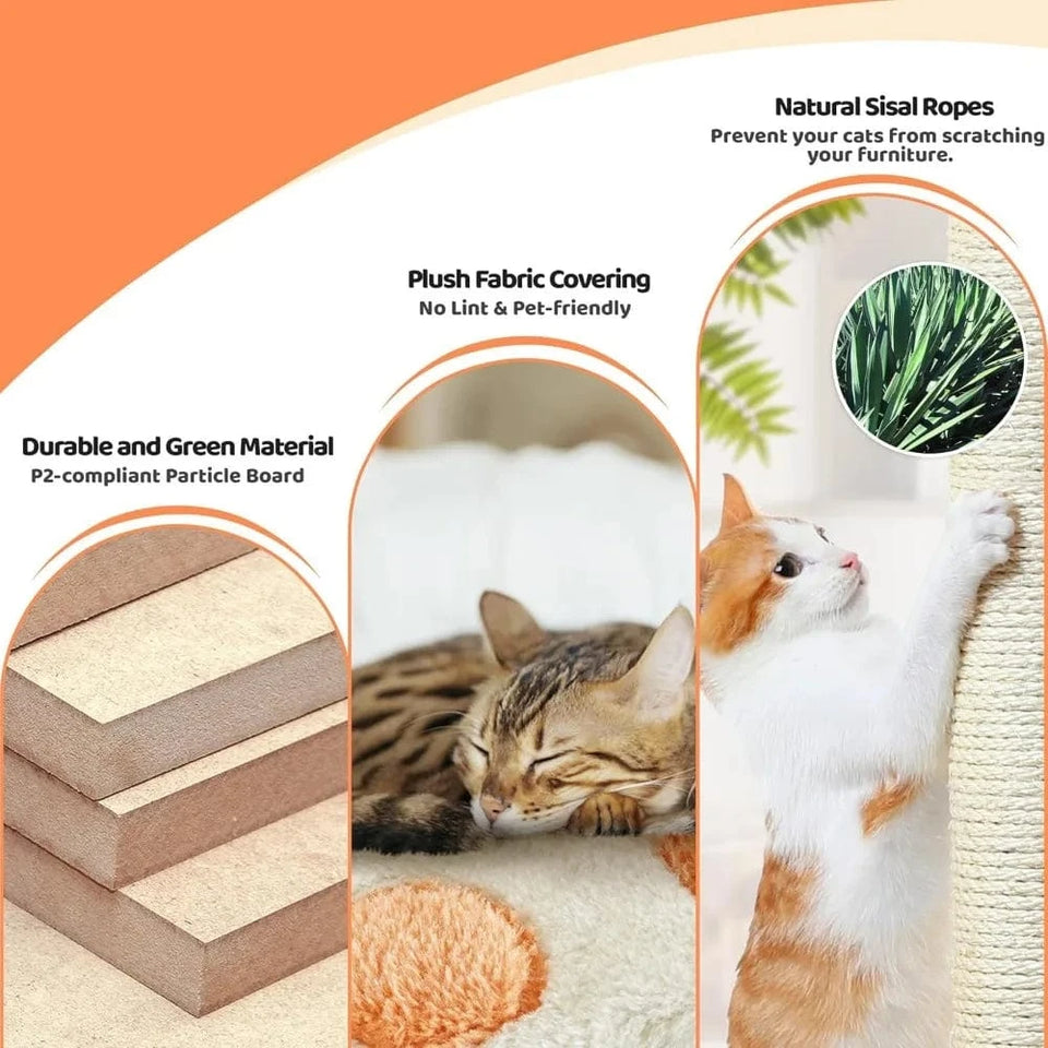 57.5in Cat Tree Tower, Multi-Functional w/Cat Paw-Shaped Platform, Scratching Posts, 2 Condos and Dang 57.5in Cat Tree Tower, Multi-Functional w/Cat Paw-Shaped Platform, Scratching Posts, 2 Condos and Dang