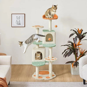 57.5in Cat Tree Tower, Multi-Functional w/Cat Paw-Shaped Platform, Scratching Posts, 2 Condos and Dang 57.5in Cat Tree Tower, Multi-Functional w/Cat Paw-Shaped Platform, Scratching Posts, 2 Condos and Dang