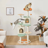 57.5in Cat Tree Tower, Multi-Functional w/Cat Paw-Shaped Platform, Scratching Posts, 2 Condos and Dang 57.5in Cat Tree Tower, Multi-Functional w/Cat Paw-Shaped Platform, Scratching Posts, 2 Condos and Dang
