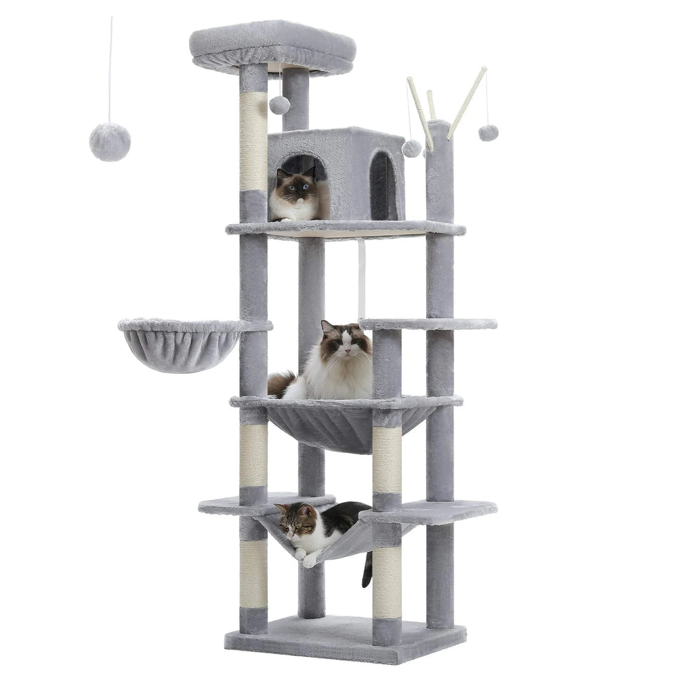 AMT0240GY / United States Large Cat Tree for Indoor Large Cats Tall Cat Tower for Fat Cats with Super Big Hammock, Cat Climbing Trees with Scratching Post Large Cat Tree for Indoor Large Cats Tall Cat Tower for Fat Cats with Super Big Hammock, Cat Climbing Trees with Scratching Post