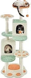 Beige  Green / United States 57.5in Cat Tree Tower, Multi-Functional w/Cat Paw-Shaped Platform, Scratching Posts, 2 Condos and Dang 57.5in Cat Tree Tower, Multi-Functional w/Cat Paw-Shaped Platform, Scratching Posts, 2 Condos and Dang