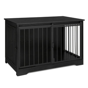 Black [Rustic Dog Crate Furniture] 39.4" Double Door Dog Crate, Dog Crate Furniture - Wooden End Side Table Dog Kennel Indoor For Small Medium Large Dog - Anti-Chew Anti-Escape, Rustic Brown/BlackGreige/White/White Brown [Rustic Dog Crate Furniture] 39.4" Double Door Dog Crate, Dog Crate Furniture - Wooden End Side Table Dog Kennel Indoor For Small Medium Large Dog - Anti-Chew Anti-Escape, Rustic Brown/BlackGreige/White/White Brown