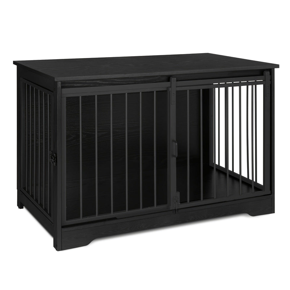 Black [Rustic Dog Crate Furniture] 39.4" Double Door Dog Crate, Dog Crate Furniture - Wooden End Side Table Dog Kennel Indoor For Small Medium Large Dog - Anti-Chew Anti-Escape, Rustic Brown/BlackGreige/White/White Brown [Rustic Dog Crate Furniture] 39.4" Double Door Dog Crate, Dog Crate Furniture - Wooden End Side Table Dog Kennel Indoor For Small Medium Large Dog - Anti-Chew Anti-Escape, Rustic Brown/BlackGreige/White/White Brown