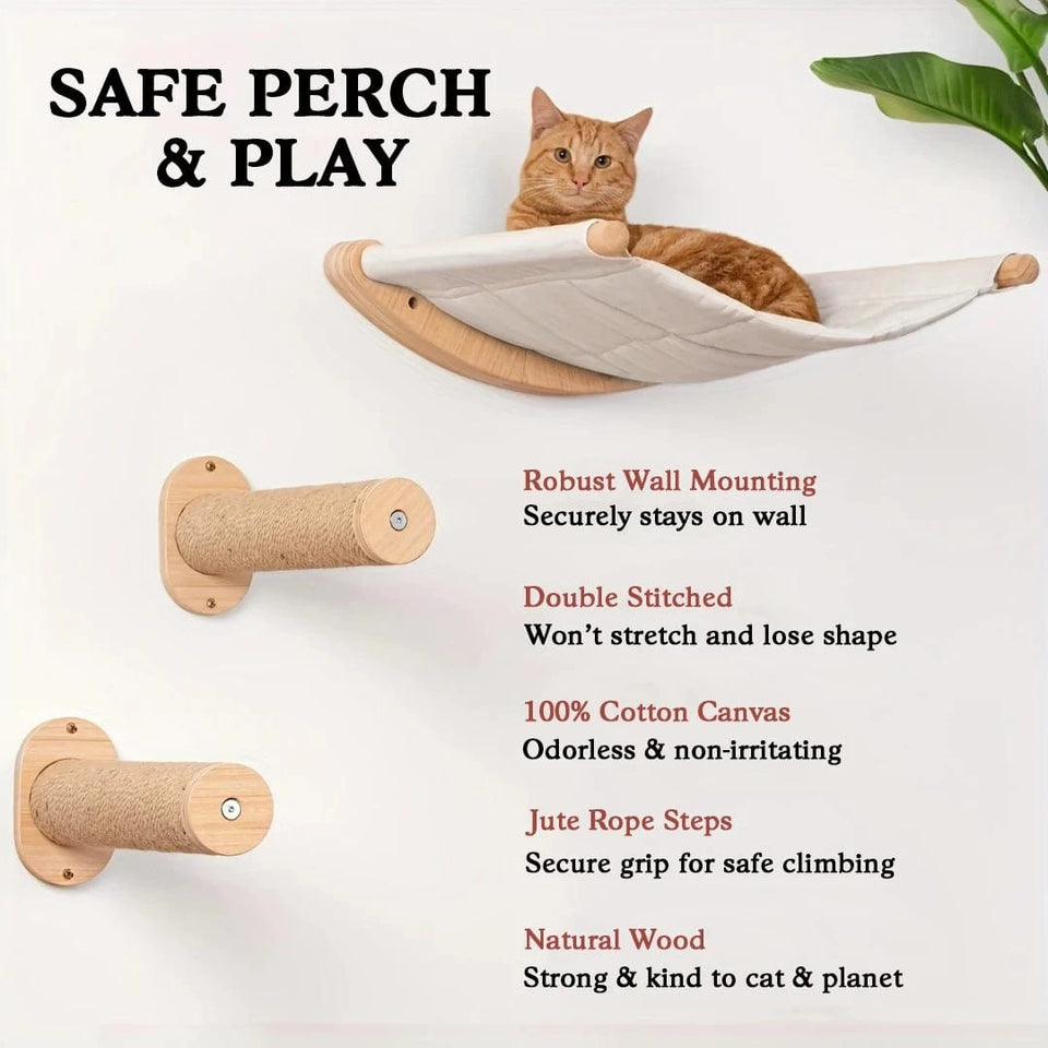 Cat Hammock Wall Mounted Cat Shelf With Two Steps For Sleeping, Playing, Climbing, And Lounging Cat Hammock Wall Mounted Cat Shelf With Two Steps For Sleeping, Playing, Climbing, And Lounging