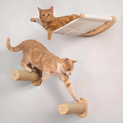 Cat Hammock Wall Mounted Cat Shelf With Two Steps For Sleeping, Playing, Climbing, And Lounging Cat Hammock Wall Mounted Cat Shelf With Two Steps For Sleeping, Playing, Climbing, And Lounging
