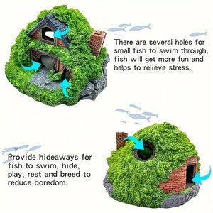 Green 3pcs Large Resin Aquarium Decor Set with Dual Layered Cabins & 2 Artificial Water Plants 3pcs Large Resin Aquarium Decor Set with Dual Layered Cabins & 2 Artificial Water Plants