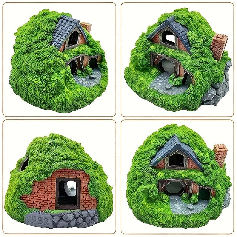 Green 3pcs Large Resin Aquarium Decor Set with Dual Layered Cabins & 2 Artificial Water Plants 3pcs Large Resin Aquarium Decor Set with Dual Layered Cabins & 2 Artificial Water Plants
