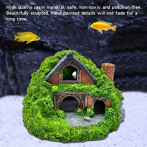 Green 3pcs Large Resin Aquarium Decor Set with Dual Layered Cabins & 2 Artificial Water Plants 3pcs Large Resin Aquarium Decor Set with Dual Layered Cabins & 2 Artificial Water Plants