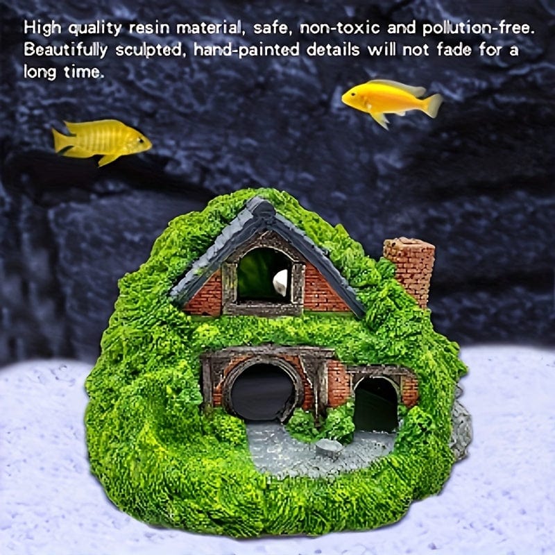 Green 3pcs Large Resin Aquarium Decor Set with Dual Layered Cabins & 2 Artificial Water Plants 3pcs Large Resin Aquarium Decor Set with Dual Layered Cabins & 2 Artificial Water Plants
