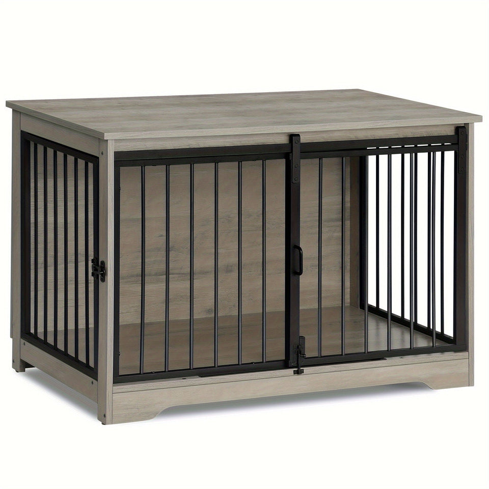 Greige [Rustic Dog Crate Furniture] 39.4" Double Door Dog Crate, Dog Crate Furniture - Wooden End Side Table Dog Kennel Indoor For Small Medium Large Dog - Anti-Chew Anti-Escape, Rustic Brown/BlackGreige/White/White Brown [Rustic Dog Crate Furniture] 39.4" Double Door Dog Crate, Dog Crate Furniture - Wooden End Side Table Dog Kennel Indoor For Small Medium Large Dog - Anti-Chew Anti-Escape, Rustic Brown/BlackGreige/White/White Brown