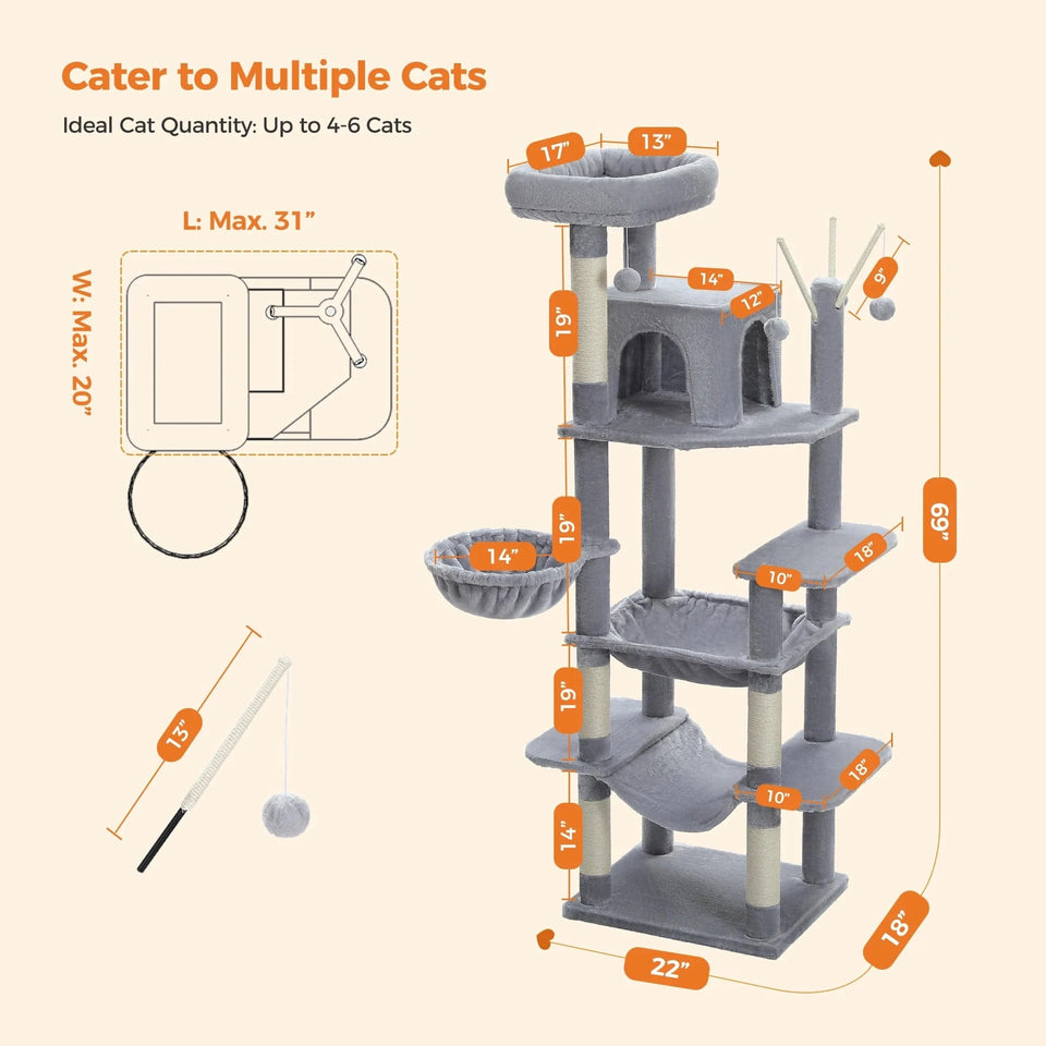 Large Cat Tree for Indoor Large Cats Tall Cat Tower for Fat Cats with Super Big Hammock, Cat Climbing Trees with Scratching Post Large Cat Tree for Indoor Large Cats Tall Cat Tower for Fat Cats with Super Big Hammock, Cat Climbing Trees with Scratching Post