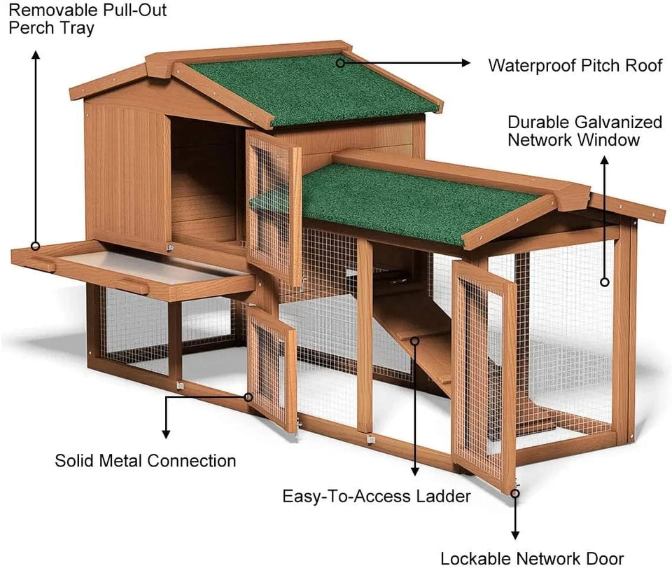 Natural / United States Large Chicken Coop, Wooden Hen House, Rabbit Ramp Large Chicken Coop, Wooden Hen House, Rabbit Ramp