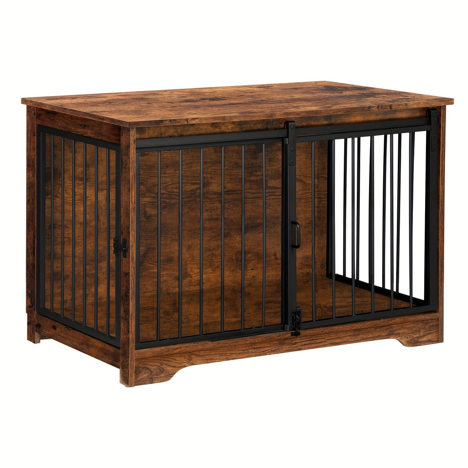 Rustic Brown [Rustic Dog Crate Furniture] 39.4" Double Door Dog Crate, Dog Crate Furniture - Wooden End Side Table Dog Kennel Indoor For Small Medium Large Dog - Anti-Chew Anti-Escape, Rustic Brown/BlackGreige/White/White Brown [Rustic Dog Crate Furniture] 39.4" Double Door Dog Crate, Dog Crate Furniture - Wooden End Side Table Dog Kennel Indoor For Small Medium Large Dog - Anti-Chew Anti-Escape, Rustic Brown/BlackGreige/White/White Brown