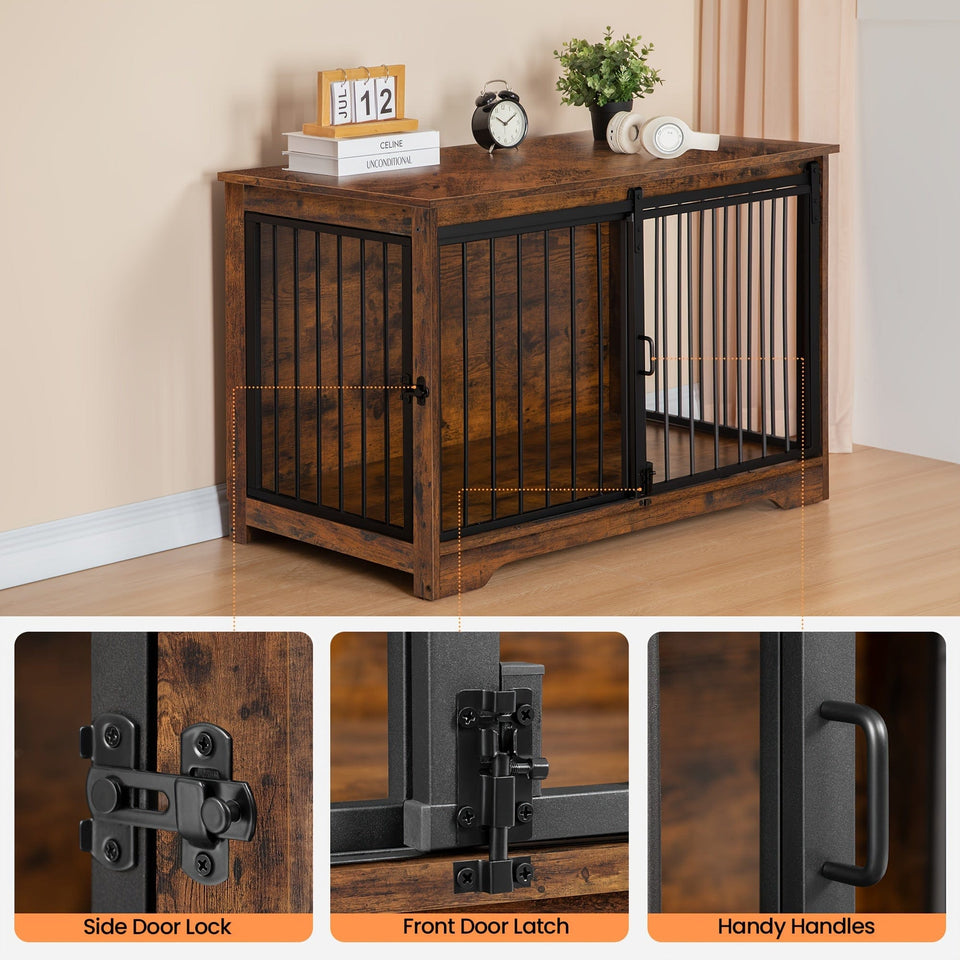 [Rustic Dog Crate Furniture] 39.4" Double Door Dog Crate, Dog Crate Furniture - Wooden End Side Table Dog Kennel Indoor For Small Medium Large Dog - Anti-Chew Anti-Escape, Rustic Brown/BlackGreige/White/White Brown [Rustic Dog Crate Furniture] 39.4" Double Door Dog Crate, Dog Crate Furniture - Wooden End Side Table Dog Kennel Indoor For Small Medium Large Dog - Anti-Chew Anti-Escape, Rustic Brown/BlackGreige/White/White Brown