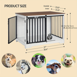 [Rustic Dog Crate Furniture] 39.4" Double Door Dog Crate, Dog Crate Furniture - Wooden End Side Table Dog Kennel Indoor For Small Medium Large Dog - Anti-Chew Anti-Escape, Rustic Brown/BlackGreige/White/White Brown [Rustic Dog Crate Furniture] 39.4" Double Door Dog Crate, Dog Crate Furniture - Wooden End Side Table Dog Kennel Indoor For Small Medium Large Dog - Anti-Chew Anti-Escape, Rustic Brown/BlackGreige/White/White Brown